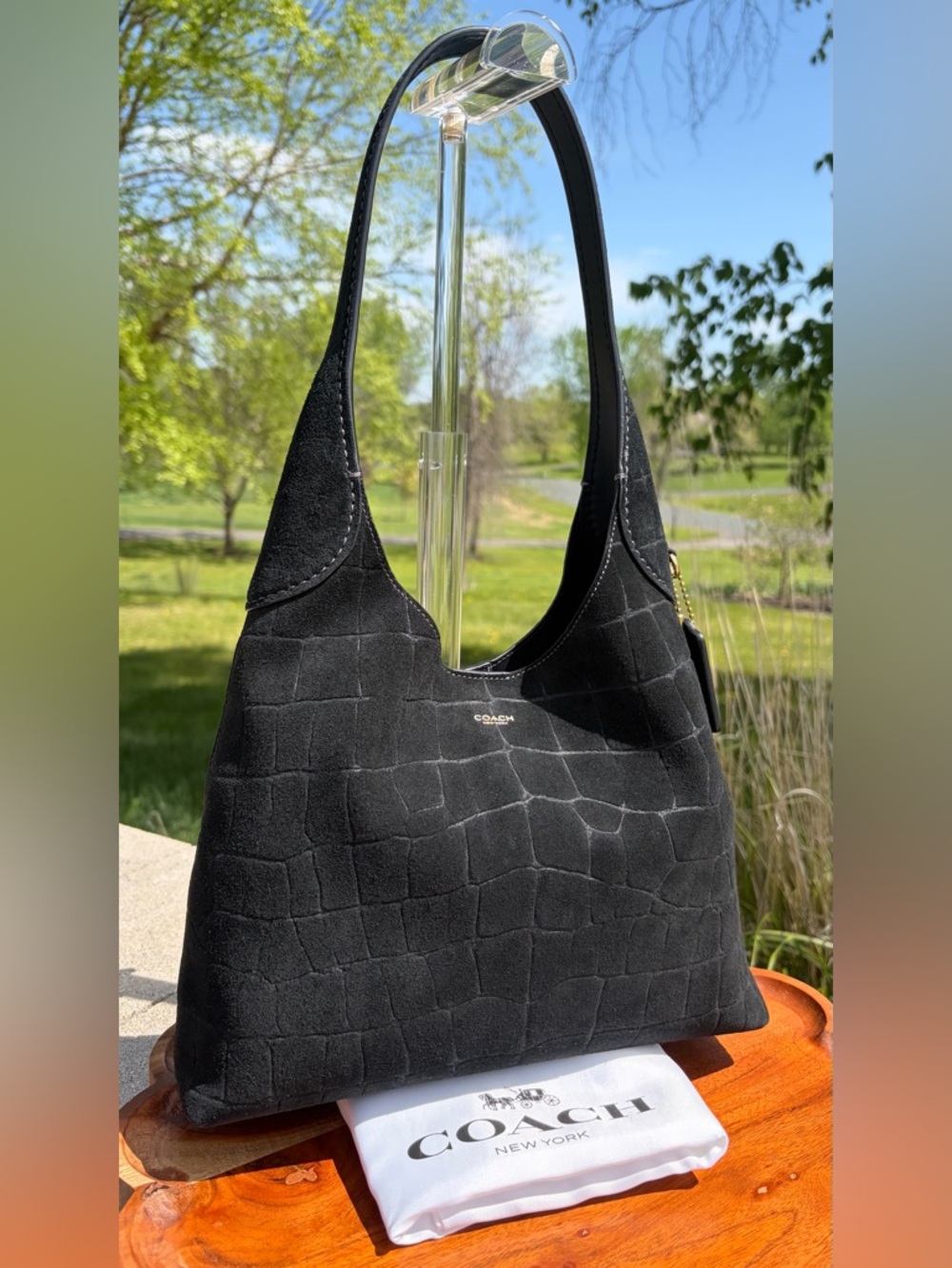Coach Brooklyn 28 Shoulder Bag Croc Embossed Black Suede NWOT - Picture 3 of 17